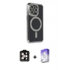 MARSİLYAN™- iPhone 14 Pro Max Kılıf Zirve Doku Prime - Siyah Bilvis 5in1 3D Magic Cam Ekran Koruyucu + PVD Metal Kamera Lens - TU