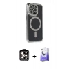 MARSİLYAN™- iPhone 14 Pro Max Kılıf Zirve Doku Prime - Siyah Bilvis 5in1 5D Magic Hayalet Cam Ekran Koruyucu + PVD Metal Kamera Lens - TU