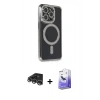 MARSİLYAN™- iPhone 14 Pro Max Kılıf Zirve Doku Prime - Siyah Bilvis 5in1 5D Magic Hayalet Cam Ekran Koruyucu + Gümüş Raze Metal Kamera Lens