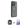 MARSİLYAN™- iPhone 14 Pro Max Kılıf Zirve Doku Prime - Siyah Bilvis 5in1 5D Magic Hayalet Cam Ekran Koruyucu + PVD Metal Kamera Lens - TU