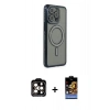 MARSİLYAN™- iPhone 14 Pro Max Kılıf Zirve Doku Prime - Siyah Buffer Hayalet Cam Ekran Koruyucu + PVD Metal Kamera Lens - TU