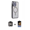 MARSİLYAN™- iPhone 14 Pro Max Kılıf Zirve Doku Prime - Siyah Buffer Hayalet Cam Ekran Koruyucu + PVD Metal Kamera Lens - TU