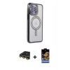 MARSİLYAN™- iPhone 14 Pro Max Kılıf Zirve Doku Prime - Siyah Buffer Hayalet Cam Ekran Koruyucu + Raze Metal Kamera Lens - GD
