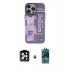 MARSİLYAN™- iPhone 14 Pro Max Kılıf Zirve Form Özel Seri - Siyah 18D Cam Ekran Koruyucu + PVD Metal Kamera Lens - TU
