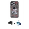 MARSİLYAN™- iPhone 14 Pro Max Kılıf Zirve Form Özel Seri - Siyah 3D Antistatik Cam Ekran Koruyucu + Gümüş Raze Metal Kamera Lens