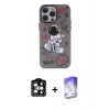 MARSİLYAN™- iPhone 14 Pro Max Kılıf Zirve Form Özel Seri - Siyah Bilvis 5in1 3D Magic Cam Ekran Koruyucu + Turuncu PVD Metal Kamera Lens