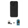 MARSİLYAN™- iPhone 14 Pro Max Kılıf Zirve Işık Serisi - Siyah 18D Cam Ekran Koruyucu + Bilvis Titan Kamera Lens - GD