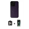 MARSİLYAN™- iPhone 14 Pro Max Kılıf Zirve Işık Serisi - Siyah 360 Mat Full Body Arka Koruyucu + Turuncu PVD Metal Kamera Lens