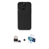 MARSİLYAN™- iPhone 14 Pro Max Kılıf Zirve Işık Serisi - Siyah 3D Antistatik Cam Ekran Koruyucu + Bilvis Titan Kamera Lens - SH