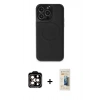 MARSİLYAN™- iPhone 14 Pro Max Kılıf Zirve Işık Serisi - Siyah 6D Mat Seramik Hayalet Nano Ekran Koruyucu + PVD Metal Kamera Lens - TU