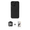 MARSİLYAN™- iPhone 14 Pro Max Kılıf Zirve Işık Serisi - Siyah Bilvis 3D Mat Cam Ekran Koruyucu + PVD Metal Kamera Lens - TU