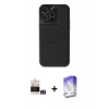 MARSİLYAN™- iPhone 14 Pro Max Kılıf Zirve Işık Serisi - Siyah Bilvis 5in1 3D Magic Cam Ekran Koruyucu + Bilvis Titan Kamera Lens - GS