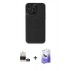 MARSİLYAN™- iPhone 14 Pro Max Kılıf Zirve Işık Serisi - Siyah Bilvis 5in1 5D Magic Hayalet Cam Ekran Koruyucu + Bilvis Titan Kamera Lens - GS
