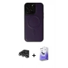 MARSİLYAN™- iPhone 14 Pro Max Kılıf Zirve Işık Serisi - Siyah Bilvis 5in1 5D Magic Hayalet Cam Ekran Koruyucu + Gümüş Raze Metal Kamera Lens