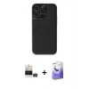 MARSİLYAN™- iPhone 14 Pro Max Kılıf Zirve Işık Serisi - Siyah Bilvis 5in1 5D Magic Hayalet Cam Ekran Koruyucu + Bilvis Titan Kamera Lens - GD