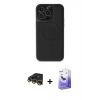 MARSİLYAN™- iPhone 14 Pro Max Kılıf Zirve Işık Serisi - Siyah Bilvis 5in1 5D Magic Hayalet Cam Ekran Koruyucu + Raze Metal Kamera Lens - GD