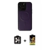 MARSİLYAN™- iPhone 14 Pro Max Kılıf Zirve Işık Serisi - Siyah Buffer Cam Ekran Koruyucu + Turuncu PVD Metal Kamera Lens