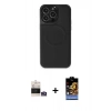MARSİLYAN™- iPhone 14 Pro Max Kılıf Zirve Işık Serisi - Siyah Buffer Hayalet Cam Ekran Koruyucu + Bilvis Titan Kamera Lens - GS