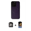 MARSİLYAN™- iPhone 14 Pro Max Kılıf Zirve Işık Serisi - Siyah Buffer Hayalet Cam Ekran Koruyucu + PVD Metal Kamera Lens - TU