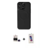 MARSİLYAN™- iPhone 14 Pro Max Kılıf Zirve Işık Serisi - Siyah Joko 5D Cam + Derin Mor Bilvis Titan Kamera Lens