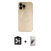 MARSİLYAN™- iPhone 14 Pro Max Kılıf Zirve Klasik Prime - Siyah Bilvis 3D Mat Cam Ekran Koruyucu + Turuncu PVD Metal Kamera Lens