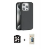 MARSİLYAN™- iPhone 14 Pro Max Kılıf Zirve Modern Prime - Siyah 6D Mat Seramik Hayalet Nano Ekran Koruyucu + Turuncu PVD Metal Kamera Lens
