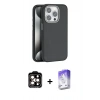 MARSİLYAN™- iPhone 14 Pro Max Kılıf Zirve Modern Prime - Siyah Bilvis 5in1 3D Magic Cam Ekran Koruyucu + Turuncu PVD Metal Kamera Lens