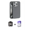 MARSİLYAN™- iPhone 14 Pro Max Kılıf Zirve Modern Prime - Siyah Bilvis 5in1 3D Magic Cam Ekran Koruyucu + Turuncu PVD Metal Kamera Lens
