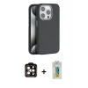 MARSİLYAN™- iPhone 14 Pro Max Kılıf Zirve Modern Prime - Siyah Polymer Nano Ekran Koruyucu + Turuncu PVD Metal Kamera Lens
