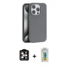 MARSİLYAN™- iPhone 14 Pro Max Kılıf Zirve Modern Prime - Siyah Polymer Nano Ekran Koruyucu + Turuncu PVD Metal Kamera Lens