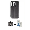 MARSİLYAN™- iPhone 14 Pro Max Kılıf Zirve Yansıma Serisi - Şeffaf Royal Nano Ekran Koruyucu + Turuncu PVD Metal Kamera Lens