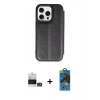 MARSİLYAN™- iPhone 14 Pro Max Kılıf Zirve Yansıma Serisi - Siyah 18D Cam Ekran Koruyucu + Bilvis Titan Kamera Lens - GS