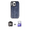 MARSİLYAN™- iPhone 14 Pro Max Kılıf Zirve Yansıma Serisi - Siyah Bilvis 5in1 5D Magic Hayalet Cam Ekran Koruyucu + Turuncu PVD Metal Kamera Lens