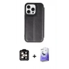 MARSİLYAN™- iPhone 14 Pro Max Kılıf Zirve Yansıma Serisi - Siyah Bilvis 5in1 5D Magic Hayalet Cam Ekran Koruyucu + Turuncu PVD Metal Kamera Lens