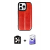 MARSİLYAN™- iPhone 14 Pro Max Kılıf Zirve Yansıma Serisi - Siyah Bilvis 5in1 5D Magic Hayalet Cam Ekran Koruyucu + Turuncu PVD Metal Kamera Lens