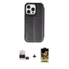 MARSİLYAN™- iPhone 14 Pro Max Kılıf Zirve Yansıma Serisi - Siyah Buffer Cam Ekran Koruyucu + Bilvis Titan Kamera Lens - SH