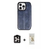 MARSİLYAN™- iPhone 14 Pro Max Kılıf Zirve Yansıma Serisi - Siyah Mat Seramik Nano Ekran Koruyucu + Turuncu PVD Metal Kamera Lens