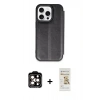 MARSİLYAN™- iPhone 14 Pro Max Kılıf Zirve Yansıma Serisi - Siyah Mat Seramik Nano Ekran Koruyucu + Turuncu PVD Metal Kamera Lens