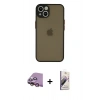 MARSİLYAN™- iPhone 15 Kılıf Ahenk Çizgi Serisi - Siyah Bilvis 3D Mat Cam Ekran Koruyucu + Raze Metal Kamera Lens - PE