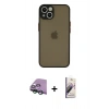 MARSİLYAN™- iPhone 15 Kılıf Ahenk Çizgi Serisi - Siyah Bilvis 3D Mat Cam Ekran Koruyucu + Raze Metal Kamera Lens - YL