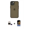 MARSİLYAN™- iPhone 15 Kılıf Ahenk Çizgi Serisi - Siyah Buffer Hayalet Cam Ekran Koruyucu + Bilvis Titan Kamera Lens - SH