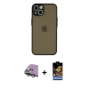 MARSİLYAN™- iPhone 15 Kılıf Ahenk Çizgi Serisi - Siyah Buffer Hayalet Cam Ekran Koruyucu + Raze Metal Kamera Lens - YL