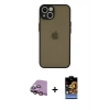 MARSİLYAN™- iPhone 15 Kılıf Ahenk Çizgi Serisi - Siyah Buffer Hayalet Cam Ekran Koruyucu + Raze Metal Kamera Lens - PE