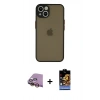 MARSİLYAN™- iPhone 15 Kılıf Ahenk Çizgi Serisi - Siyah Buffer Hayalet Cam Ekran Koruyucu + Raze Metal Kamera Lens - SI