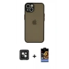 MARSİLYAN™- iPhone 15 Kılıf Ahenk Çizgi Serisi - Siyah Buffer Hayalet Cam Ekran Koruyucu + PVD Metal Kamera Lens - YL