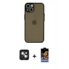 MARSİLYAN™- iPhone 15 Kılıf Ahenk Çizgi Serisi - Siyah Buffer Hayalet Cam Ekran Koruyucu + PVD Metal Kamera Lens - YL