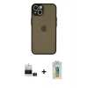MARSİLYAN™- iPhone 15 Kılıf Ahenk Çizgi Serisi - Siyah Polymer Nano Ekran Koruyucu + Bilvis Titan Kamera Lens - PE