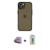 MARSİLYAN™- iPhone 15 Kılıf Ahenk Çizgi Serisi - Siyah Polymer Nano Ekran Koruyucu + Raze Metal Kamera Lens - SI