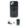 MARSİLYAN™- iPhone 15 Kılıf Ahenk Klasik - Siyah 360 Mat Full Body Arka Koruyucu + Bilvis Titan Kamera Lens - YL
