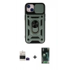 MARSİLYAN™- iPhone 15 Kılıf Ahenk Klasik - Siyah 360 Mat Full Body Arka Koruyucu + Bilvis Titan Kamera Lens - SH